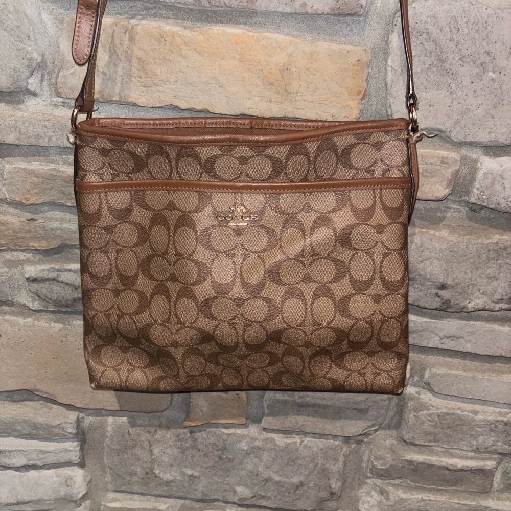 Coach Tan and Brown Signature Crossbody Bag - Picture 3 of 16